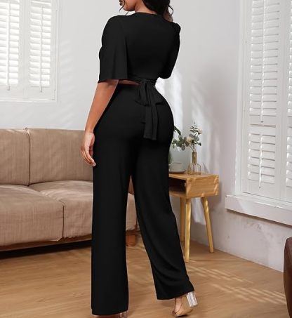 Two Piece Crop Top Drawstring Long Pants