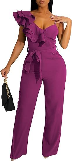 V-Neck Sleeveless Ruffle Backless Wide Leg Jumpsuit