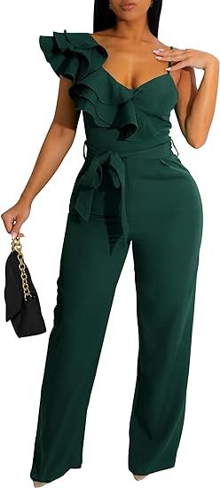 V-Neck Sleeveless Ruffle Backless Wide Leg Jumpsuit