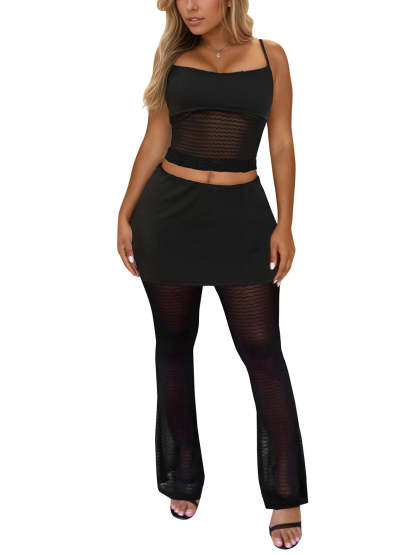 Two Piece Mesh Lace Tube Top Pants Sets