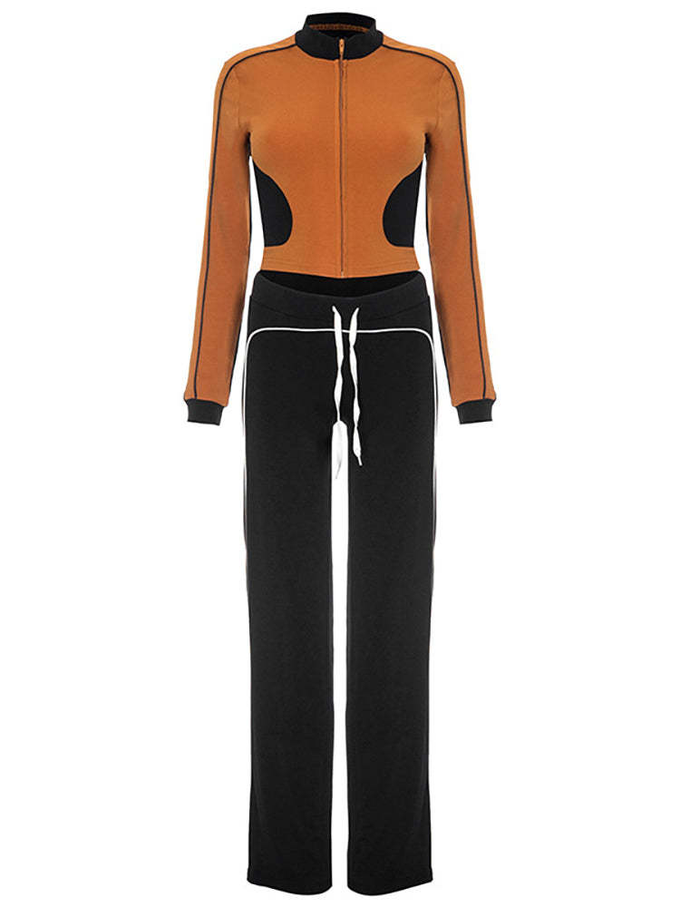 Stand Collar Slim Fit Fitness Jacket and Shorts Set