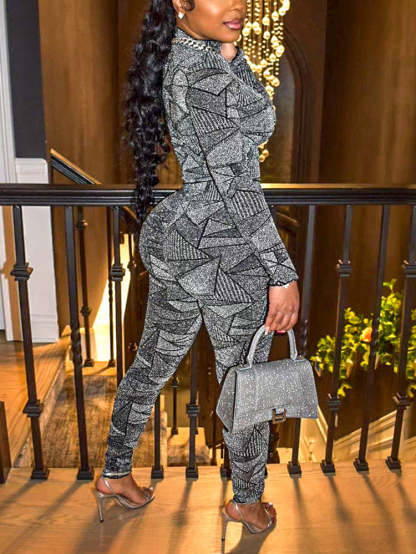 Two Piece Geometric Print Pant Suit
