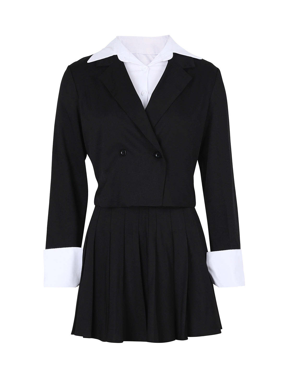 Two-Piece Blazer Shirt Collar Pleated Skirt Set