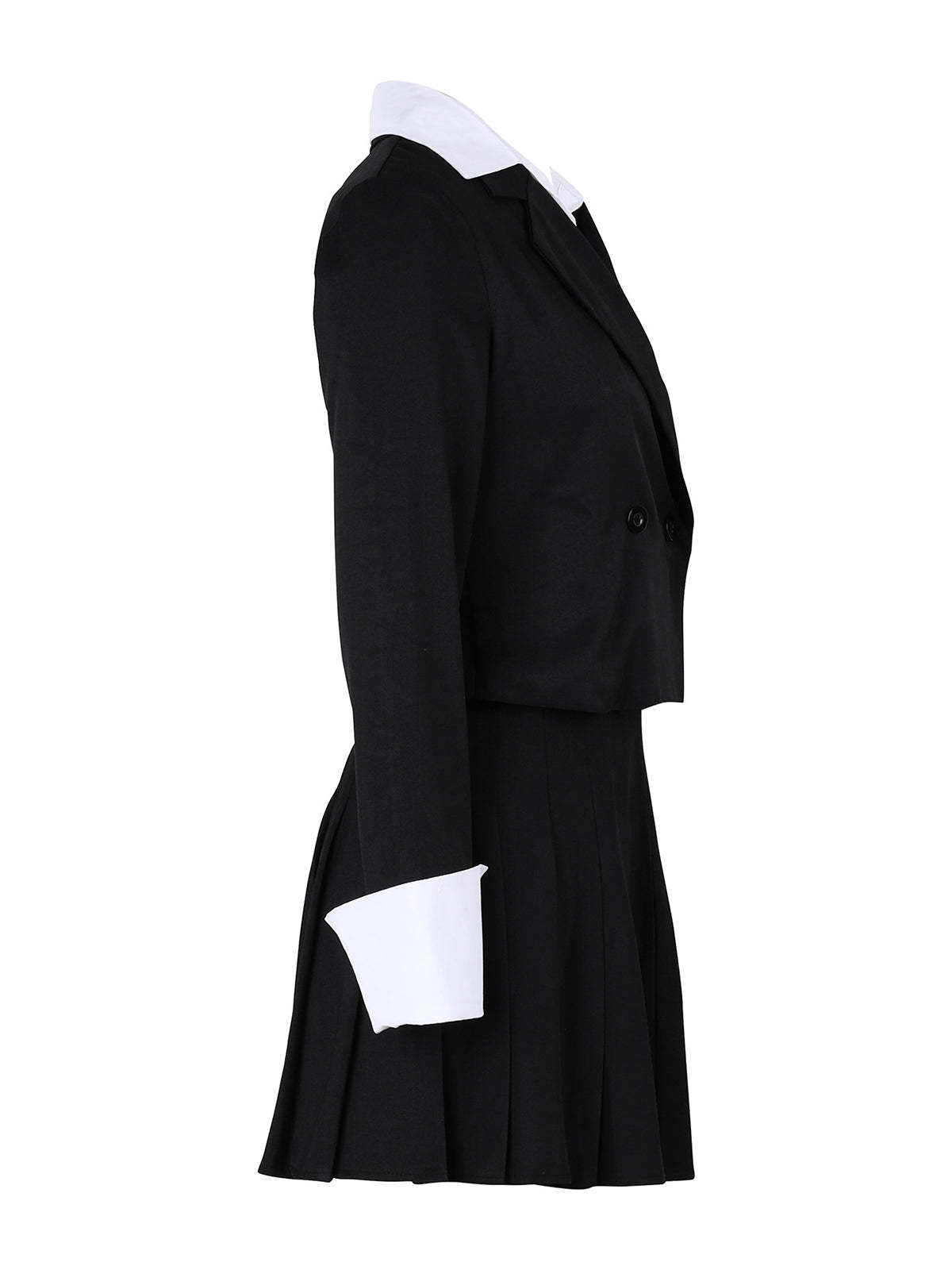 Two-Piece Blazer Shirt Collar Pleated Skirt Set