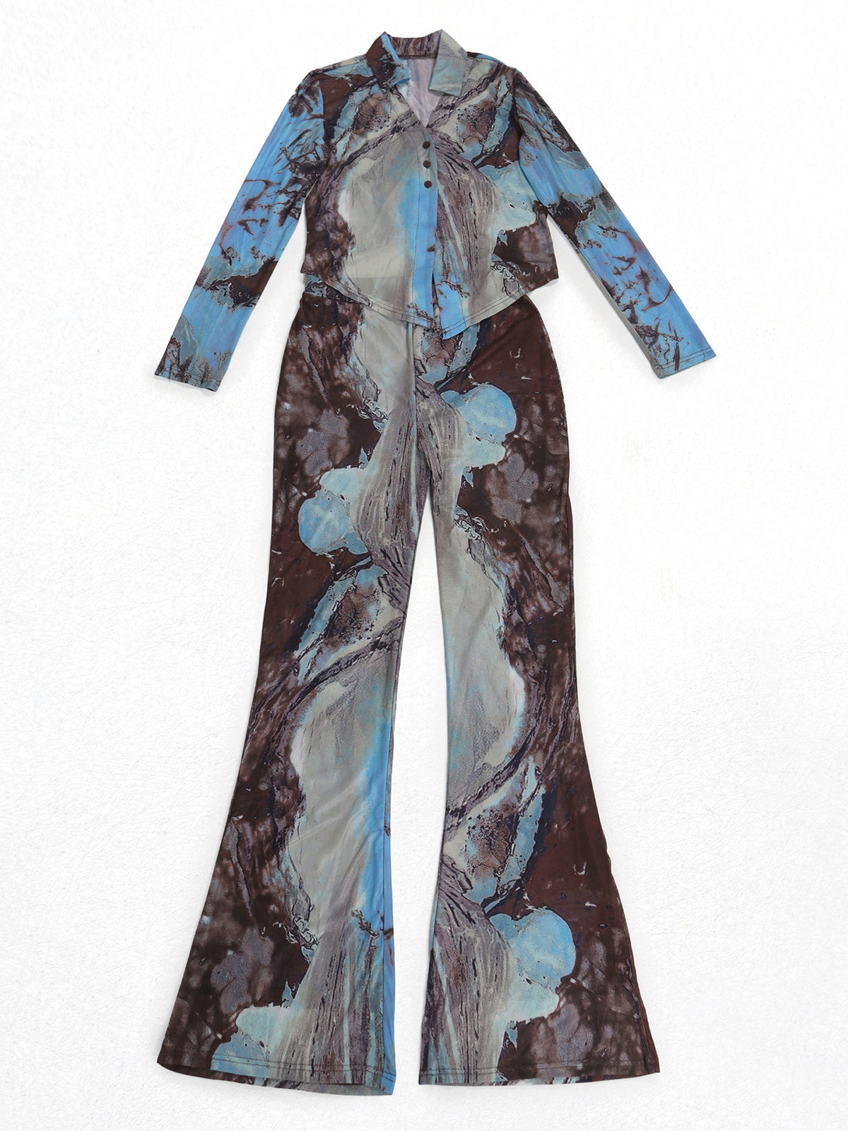 Two Piece Mesh Print Shirt Pants Set