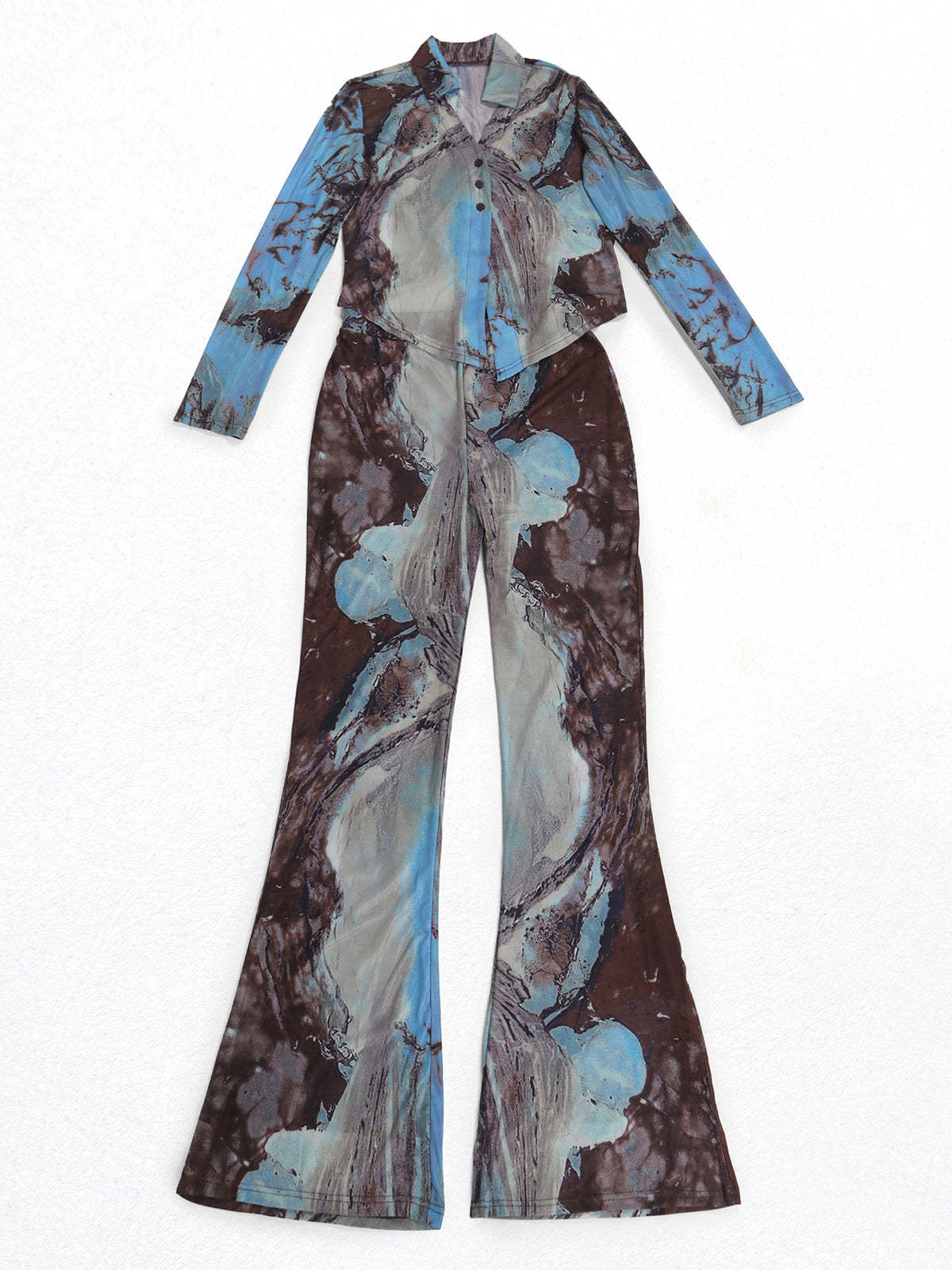 Two Piece Mesh Print Shirt Pants Set