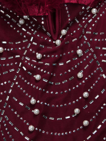 Feather Rhinestone Strapless Mini Dress