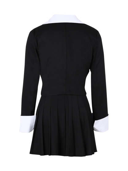 Two-Piece Blazer Shirt Collar Pleated Skirt Set