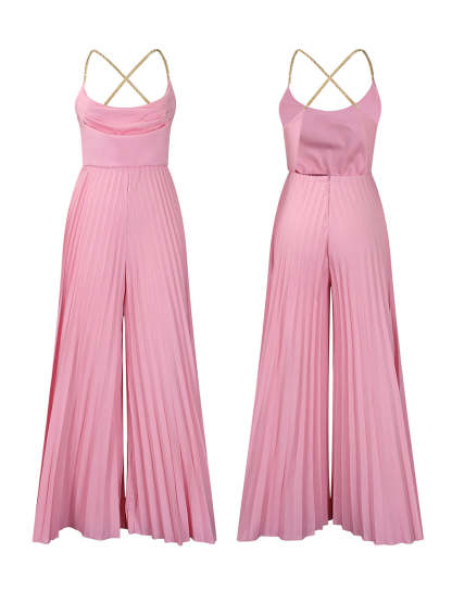 Chain Halter Backless Pleated Jumpsuit