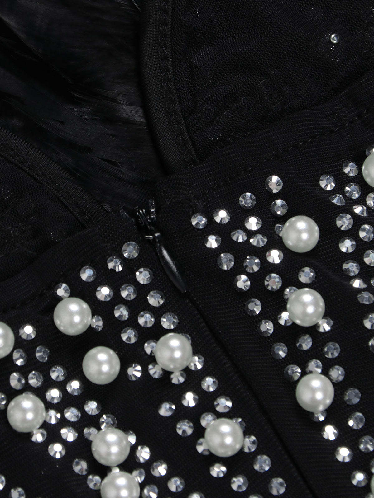 Feather Rhinestone Strapless Mini Dress