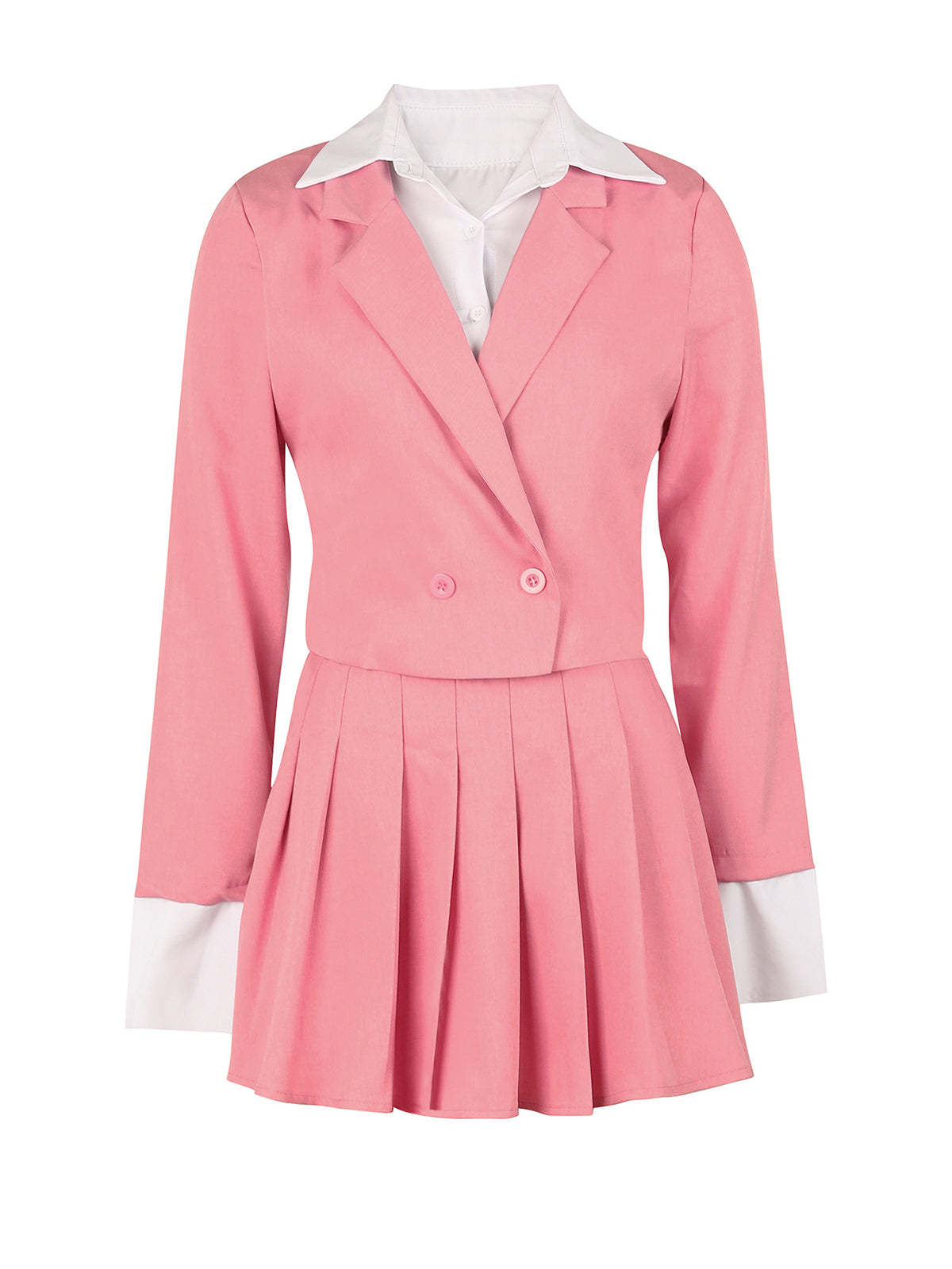 Two-Piece Blazer Shirt Collar Pleated Skirt Set