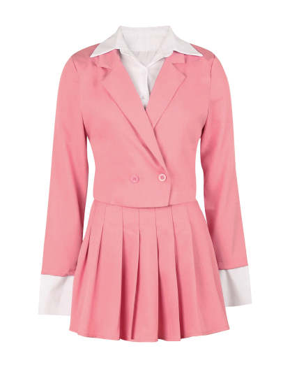 Two-Piece Blazer Shirt Collar Pleated Skirt Set