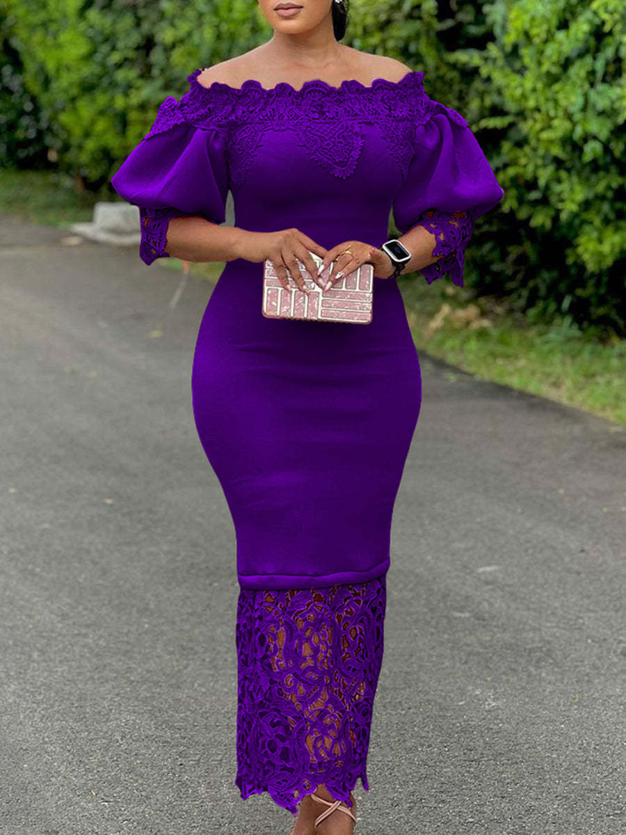 Plus Size Off Shoulder Lace Patchwork Dress
