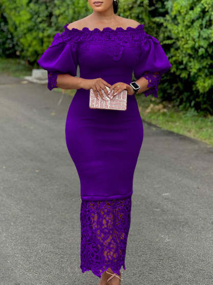 Plus Size Off Shoulder Lace Patchwork Dress