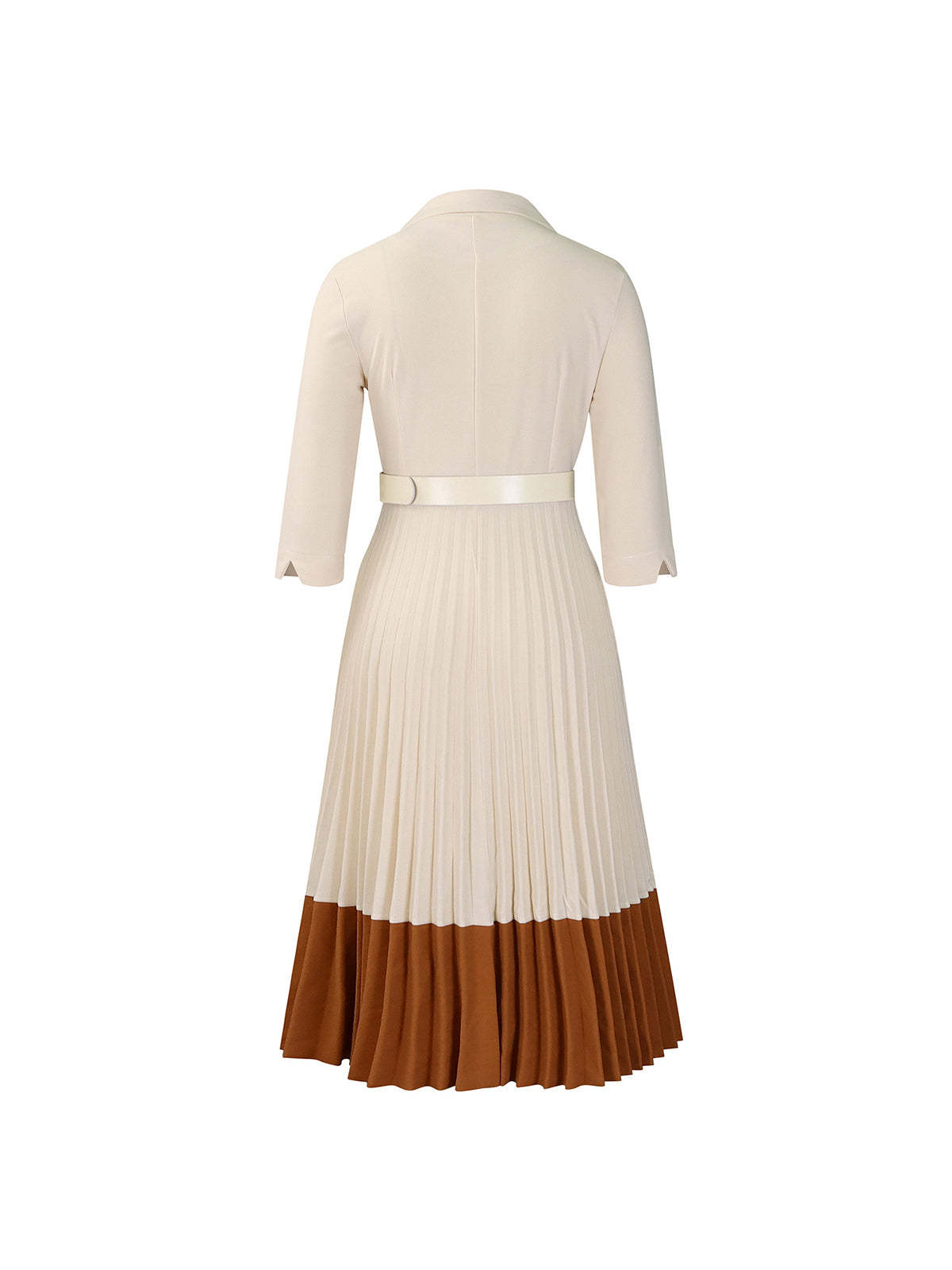 Belted Color-Block Pleated Blazer Midi Dress