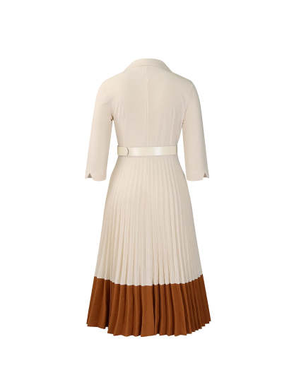 Belted Color-Block Pleated Blazer Midi Dress