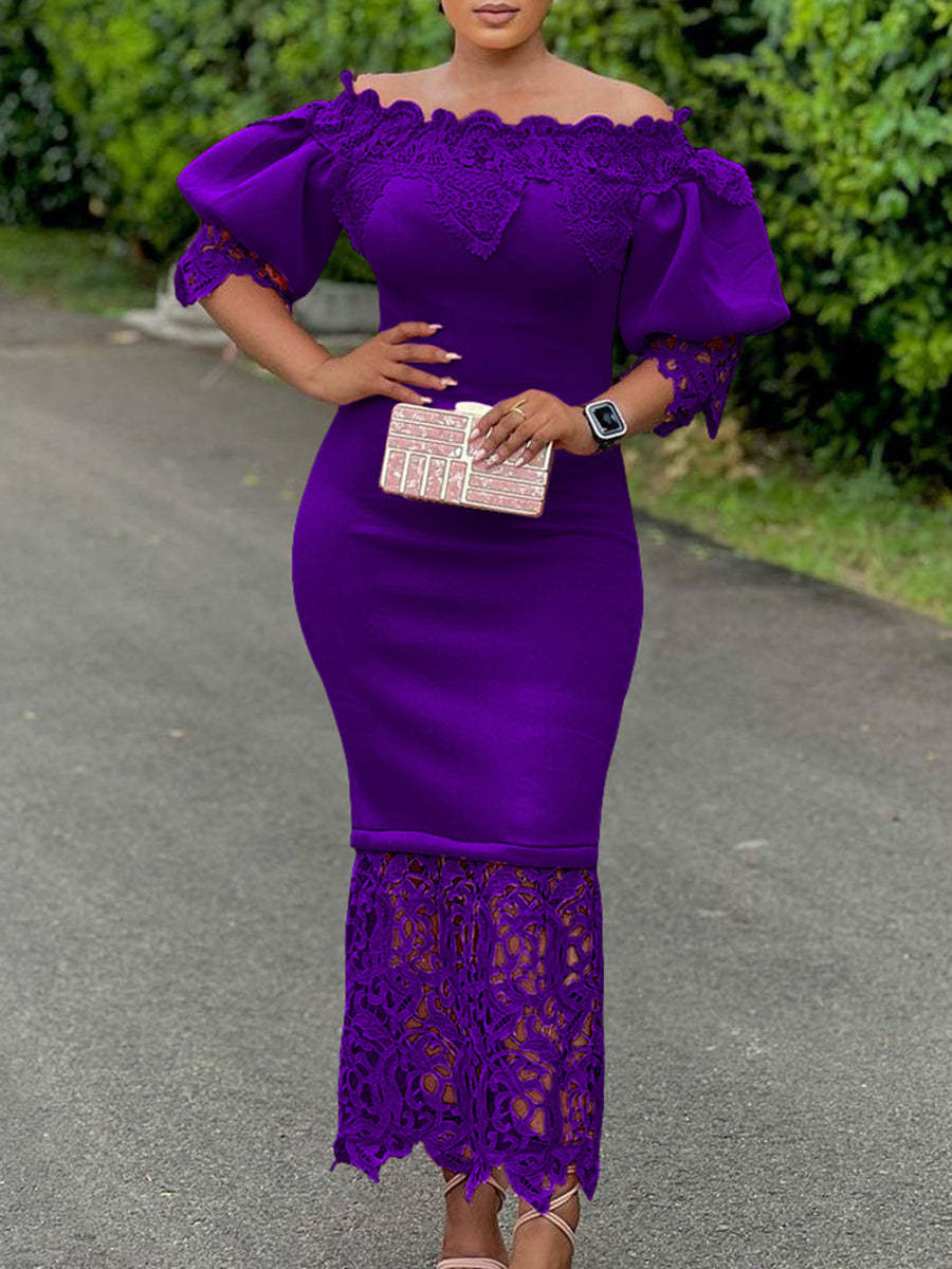 Plus Size Off Shoulder Lace Patchwork Dress