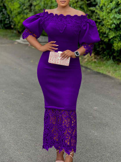 Plus Size Off Shoulder Lace Patchwork Dress