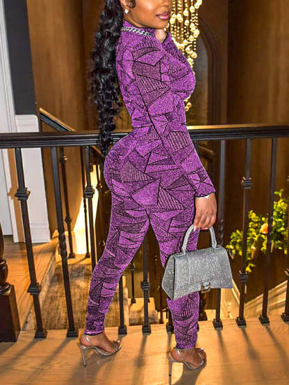 Two Piece Geometric Print Pant Suit