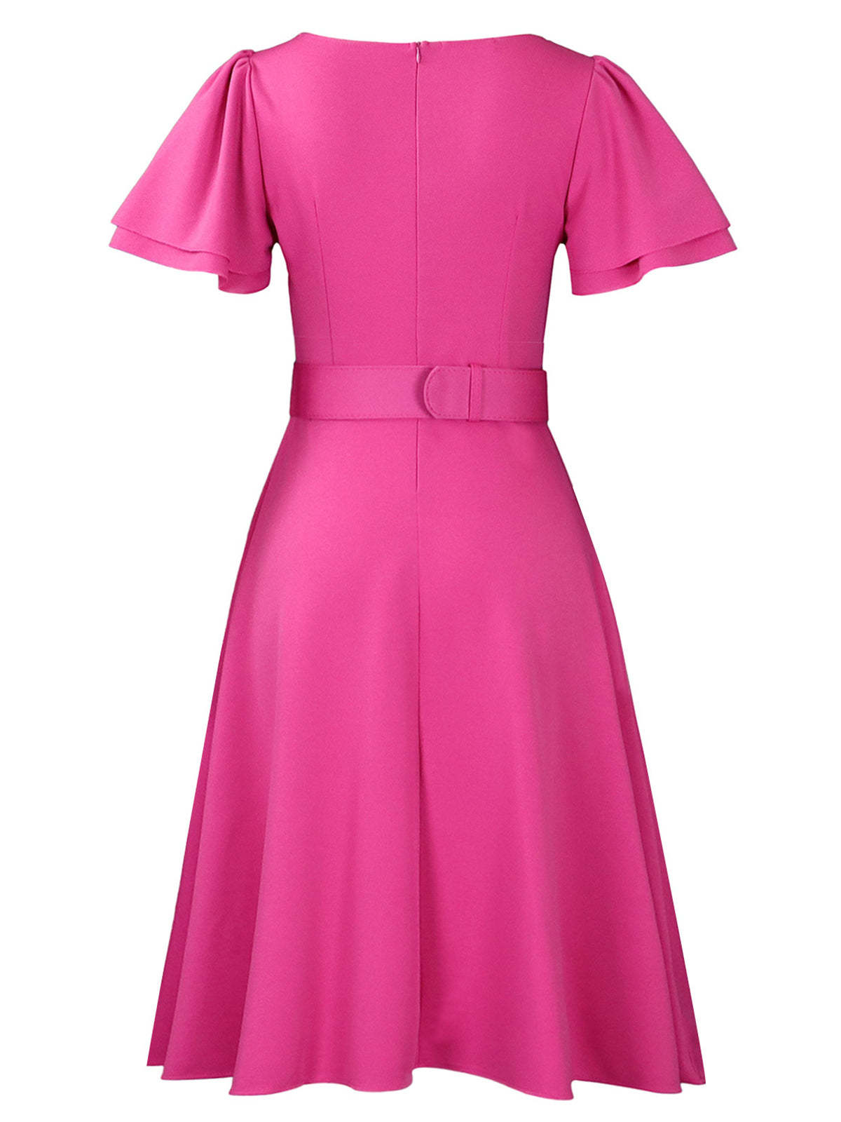 Flared Sleeve Square Neck Midi Dress with Belt