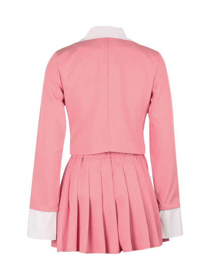 Two-Piece Blazer Shirt Collar Pleated Skirt Set