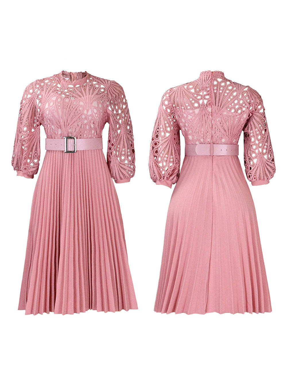 Plus Size Lace Hollow Out Pleated Dress