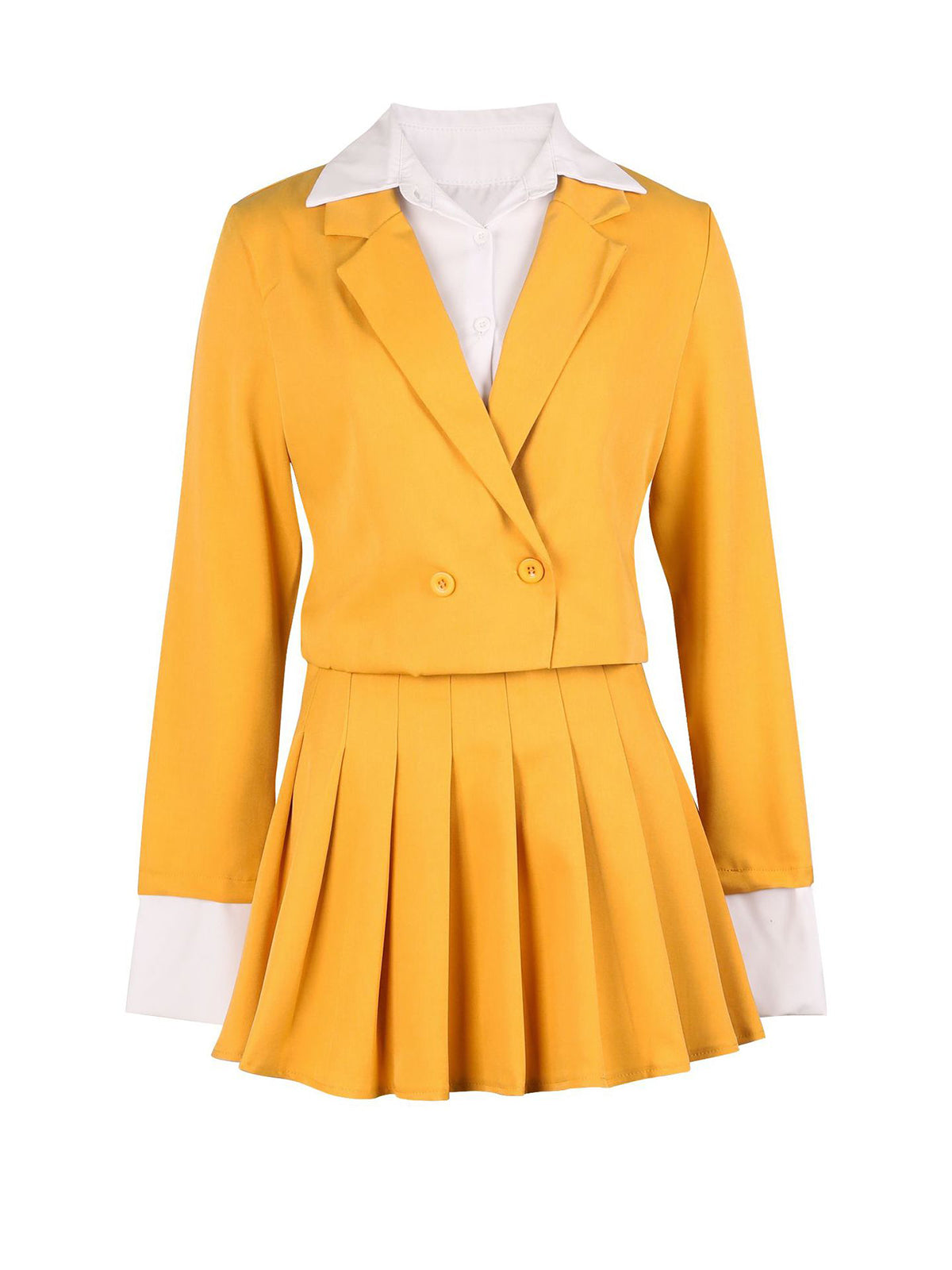 Two-Piece Blazer Shirt Collar Pleated Skirt Set