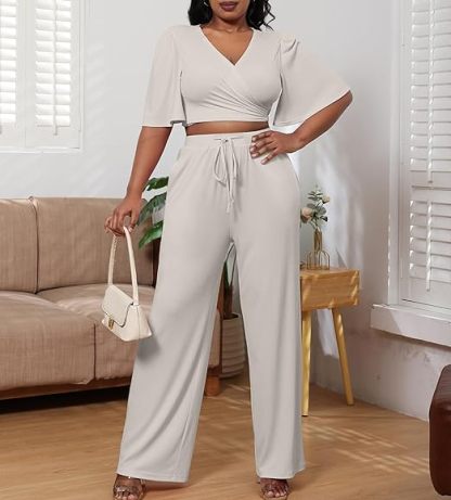 Two Piece Crop Top Drawstring Long Pants