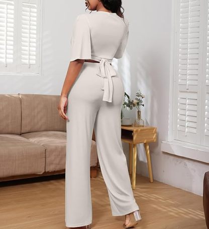 Two Piece Crop Top Drawstring Long Pants