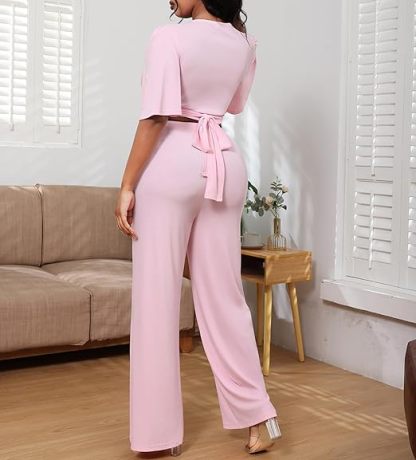 Two Piece Crop Top Drawstring Long Pants