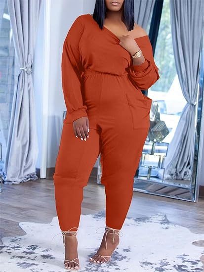 Plus Size Off Shoulder Pockets Loose Jumpsuit