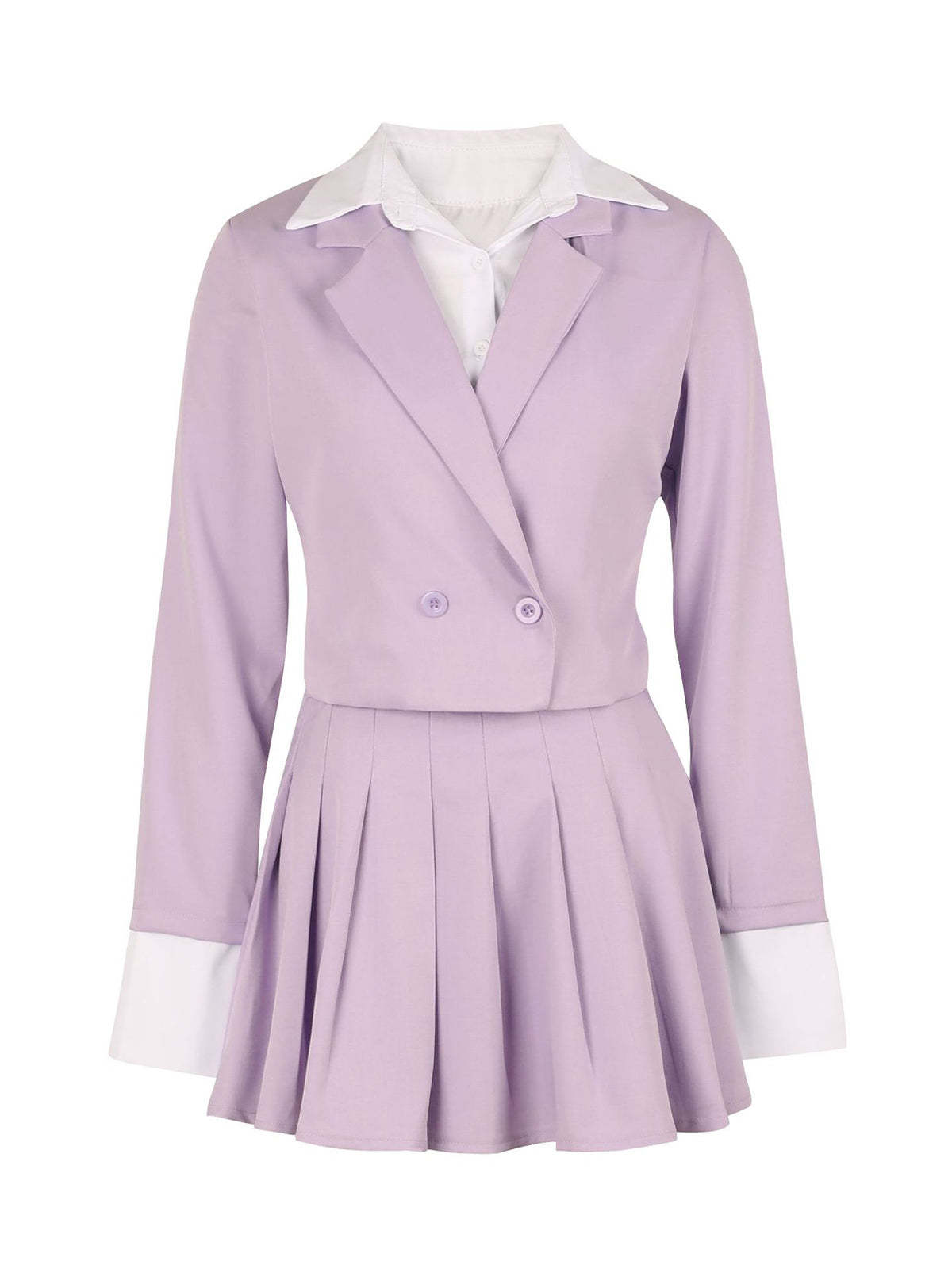 Two-Piece Blazer Shirt Collar Pleated Skirt Set
