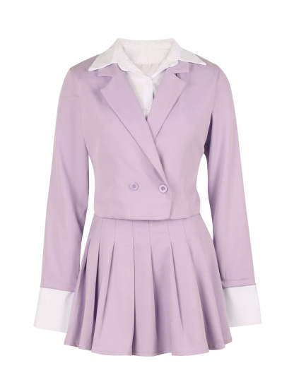 Two-Piece Blazer Shirt Collar Pleated Skirt Set