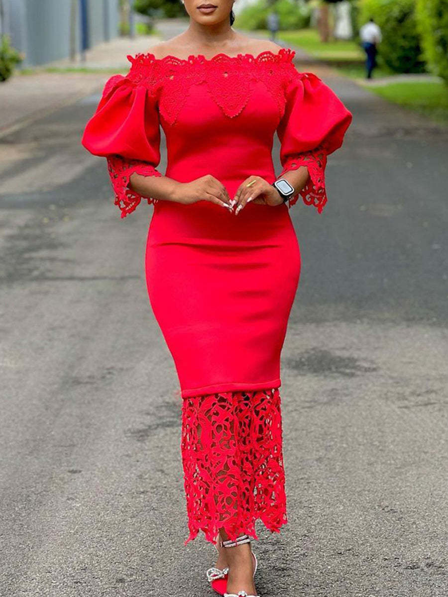 Plus Size Off Shoulder Lace Patchwork Dress