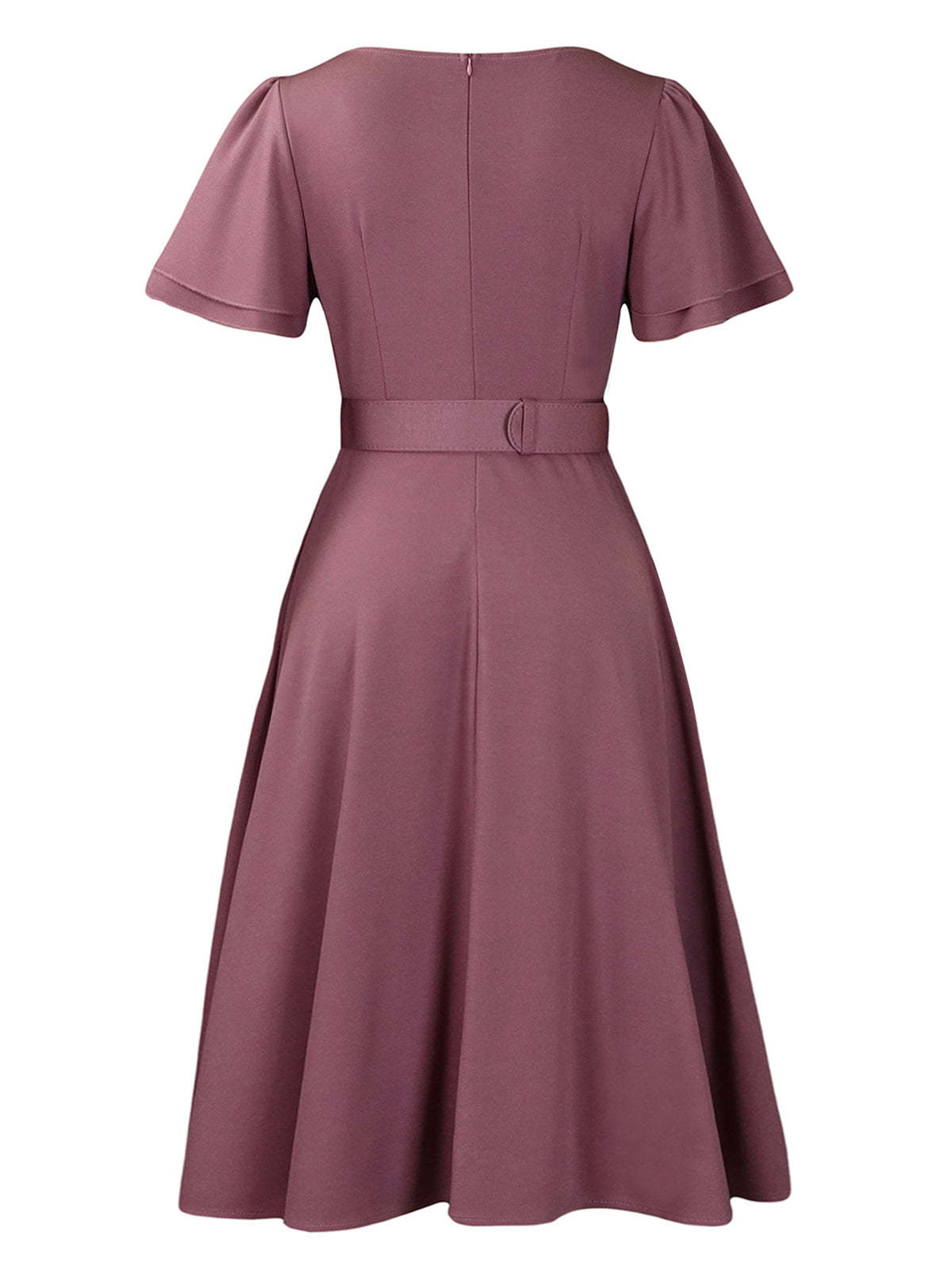 Flared Sleeve Square Neck Midi Dress with Belt