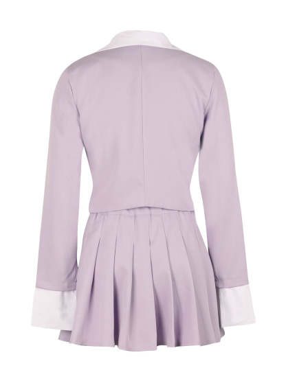 Two-Piece Blazer Shirt Collar Pleated Skirt Set