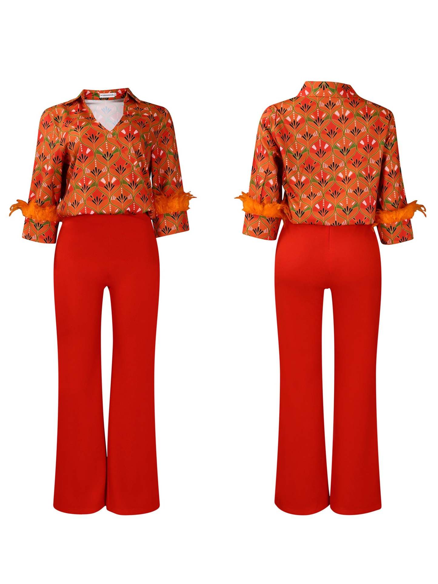 Printed Long Sleeve Shirt & Wide-Leg Pants