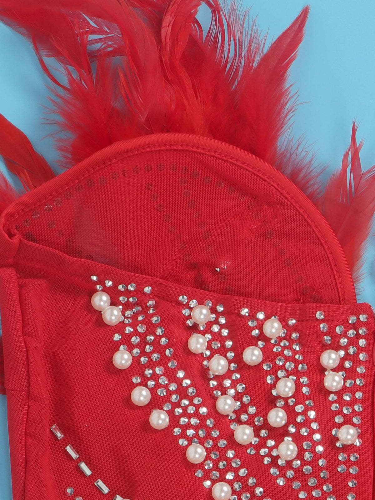 Feather Rhinestone Strapless Mini Dress