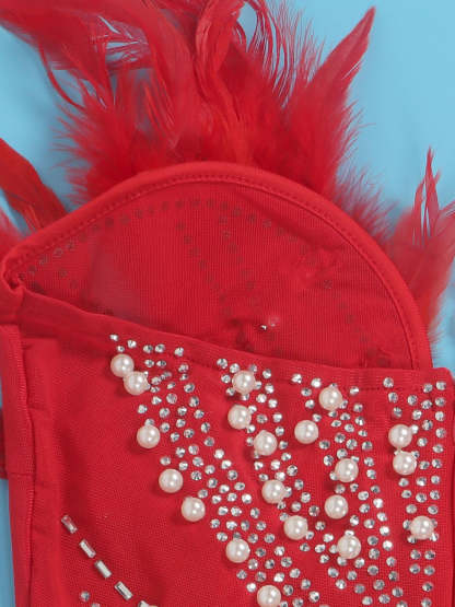 Feather Rhinestone Strapless Mini Dress