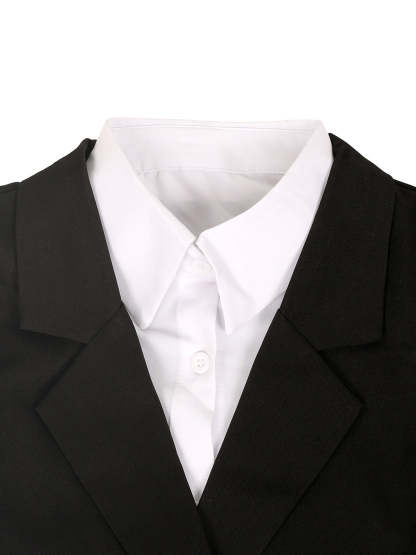 Two-Piece Blazer Shirt Collar Pleated Skirt Set