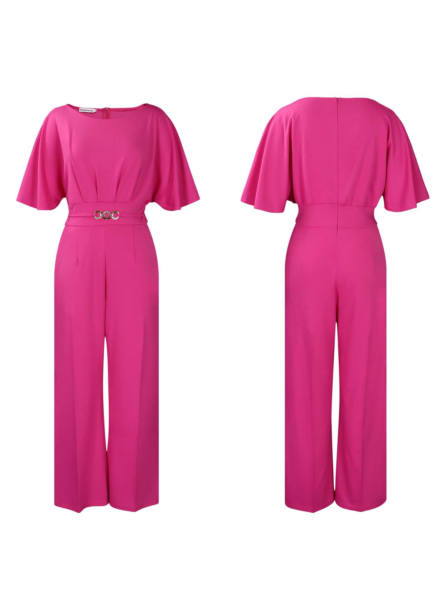 Round Neck Solid Color Wide-Leg Jumpsuit