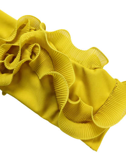 Off-Shoulder Ruffle Pleated Wide Leg Jumpsuit