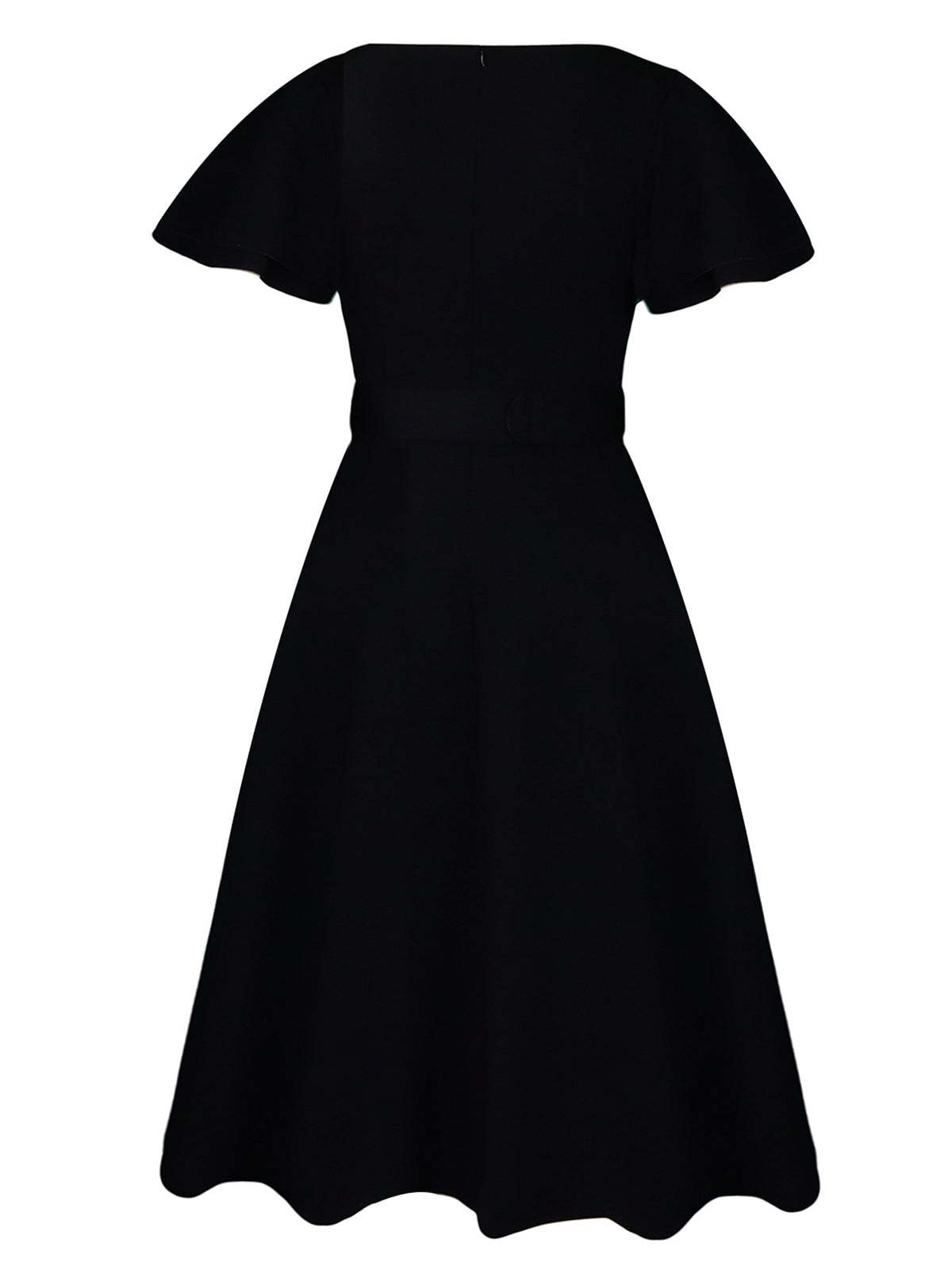 Flared Sleeve Square Neck Midi Dress with Belt