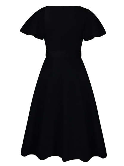 Flared Sleeve Square Neck Midi Dress with Belt