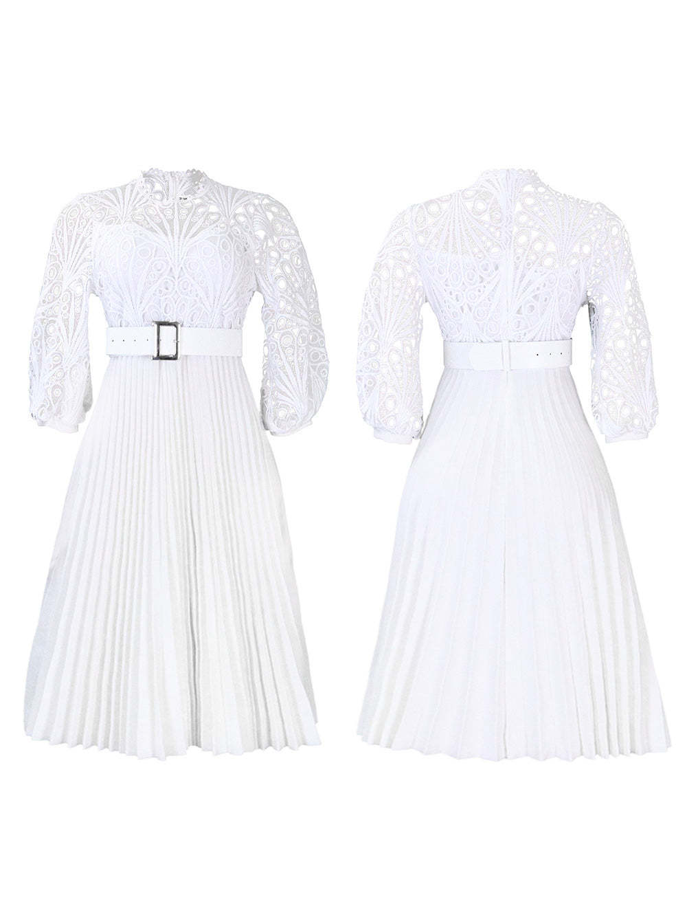 Plus Size Lace Hollow Out Pleated Dress