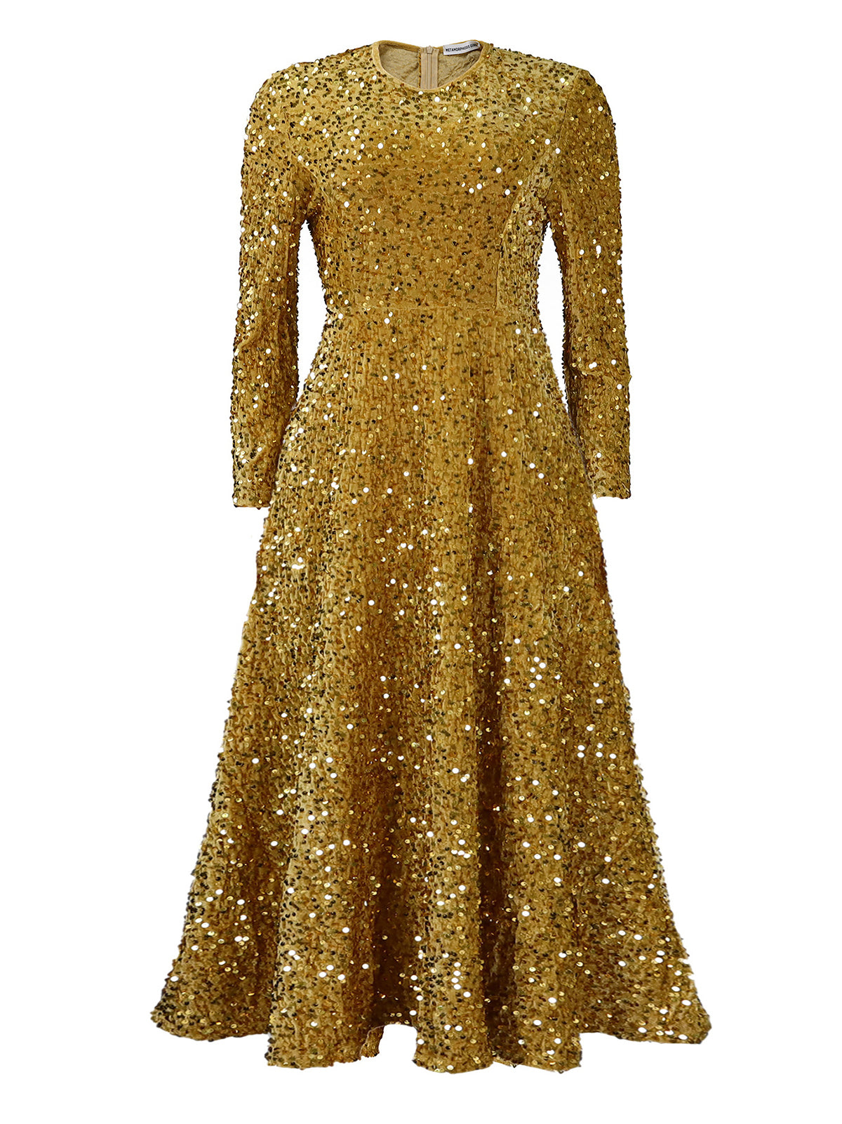 Long Sleeve Solid Color Sequin Dress