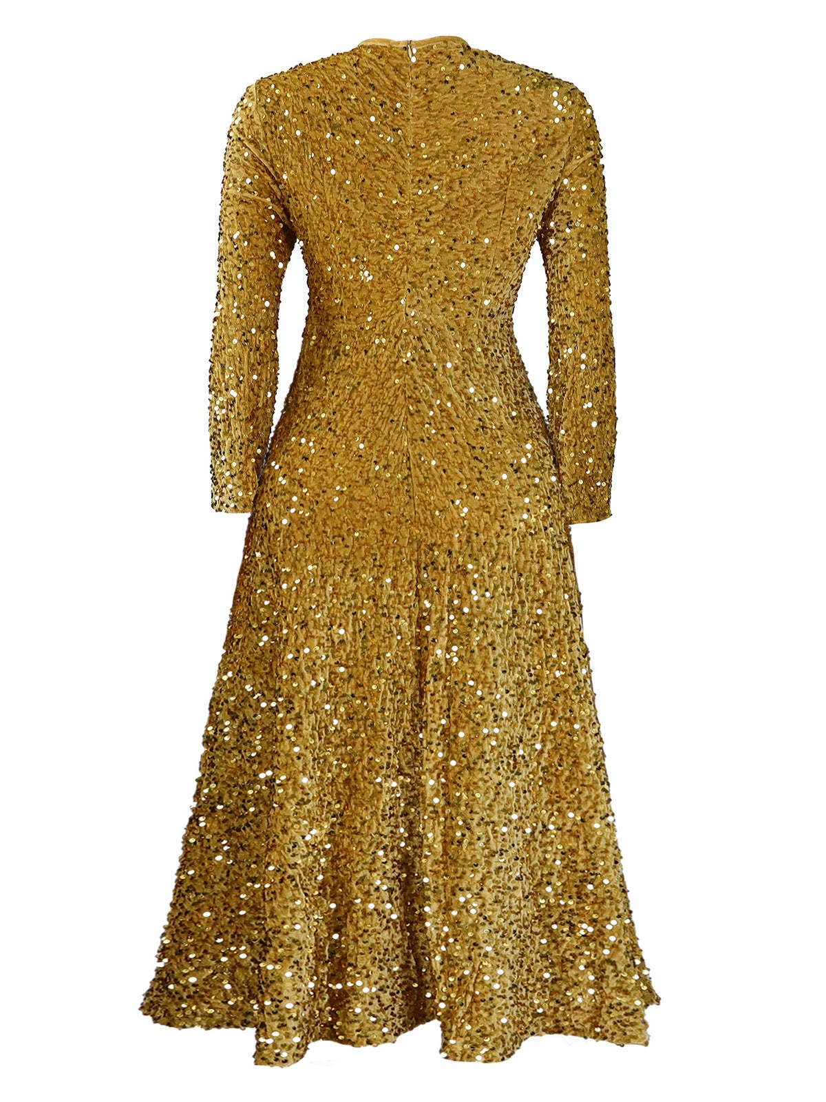 Long Sleeve Solid Color Sequin Dress