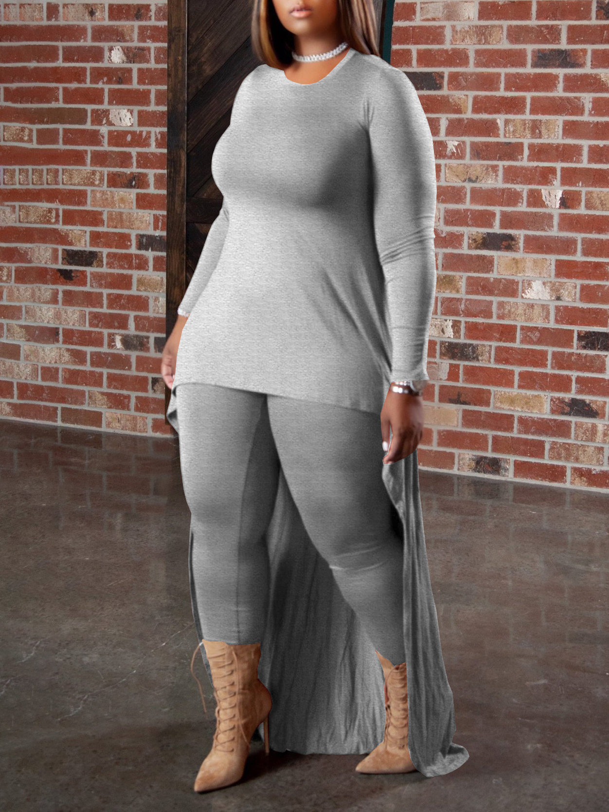 Irregular Top and Skinny Pants Two-Piece Set