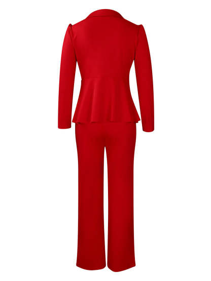 Tailored Lapel Peplum Blazer Pants Set