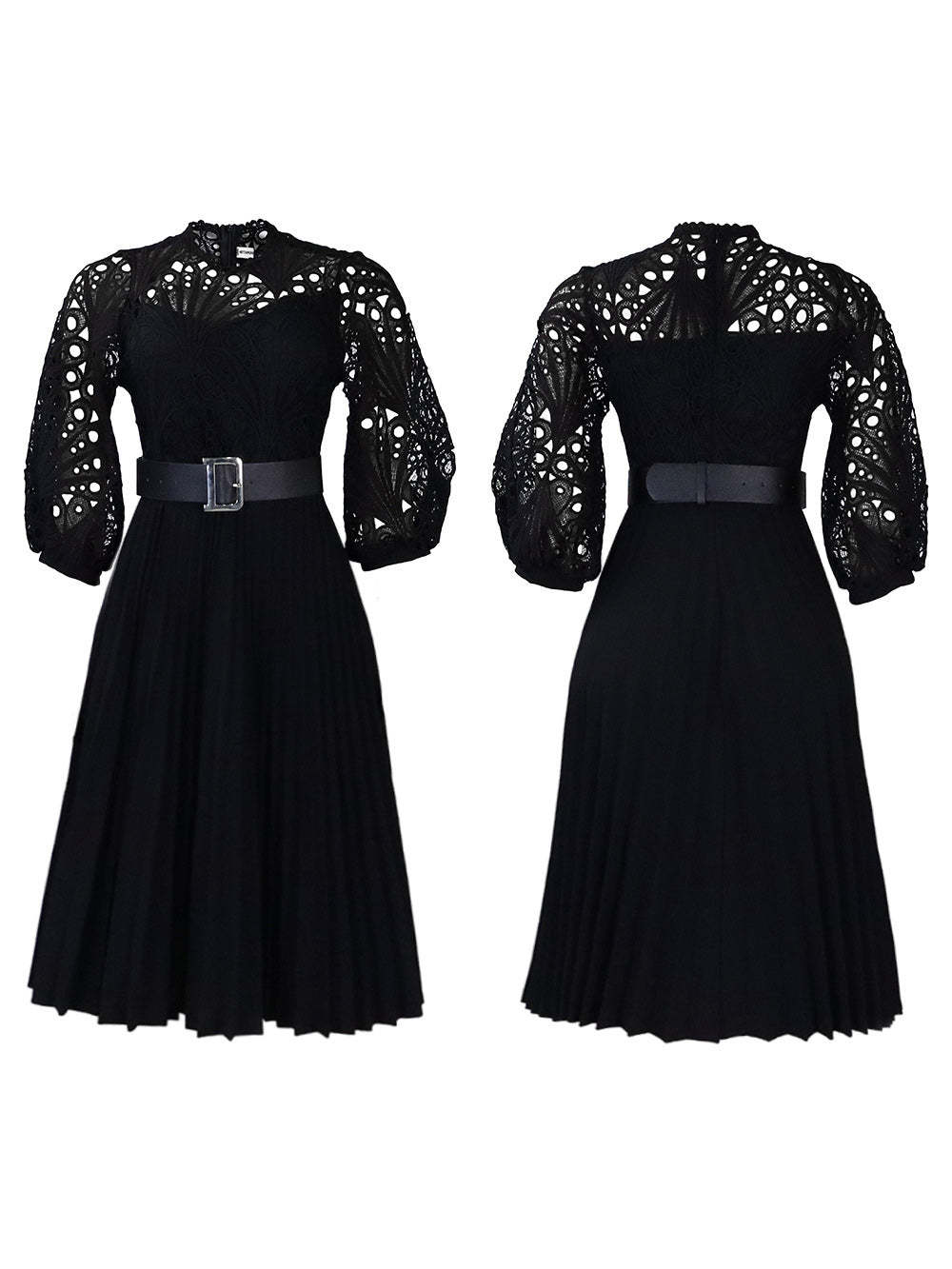 Plus Size Lace Hollow Out Pleated Dress